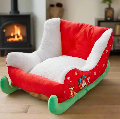 Cozy Festive Christmas Sleigh Holiday Pet Bed