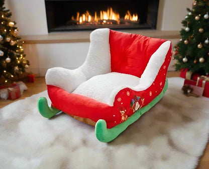 Cozy Festive Christmas Sleigh Holiday Pet Bed