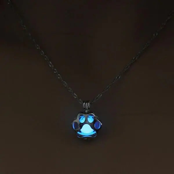 Eternal Glow in the Dark Silver Pawprint Necklace