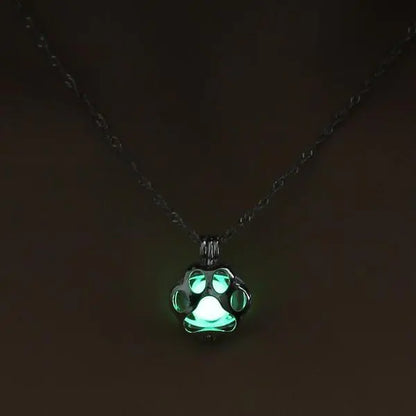 Eternal Glow in the Dark Silver Pawprint Necklace