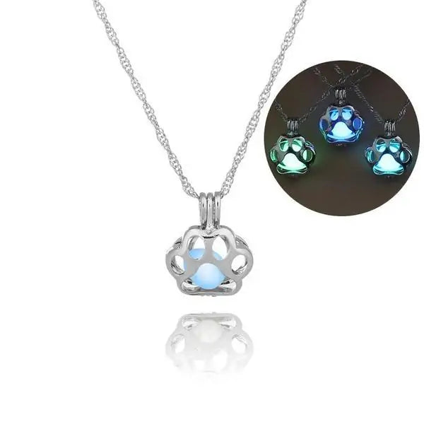 Eternal Glow in the Dark Silver Pawprint Necklace