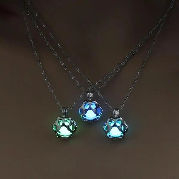 Eternal Glow in the Dark Silver Pawprint Necklace