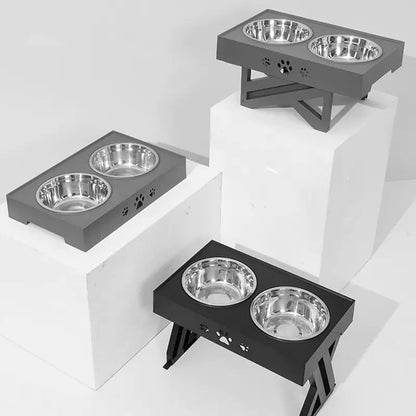 Adjustable Elevated Pet Food and Water Bowl Feeding Station