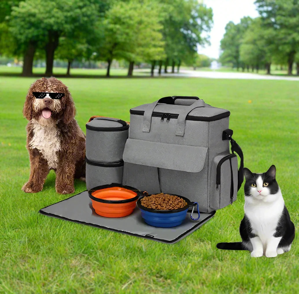 Pet Overnight Travel Bag with Food and Water Bowls