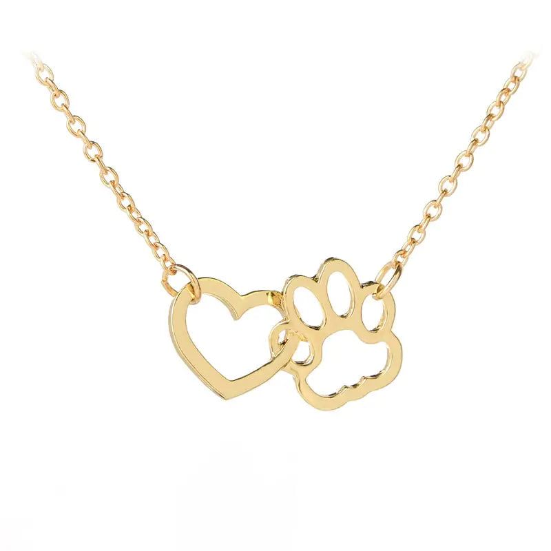 Pet Paw Print Heart Necklace Gold