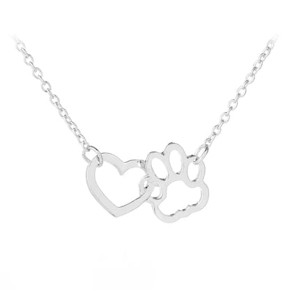 Pet Paw Print Heart Necklace Silver