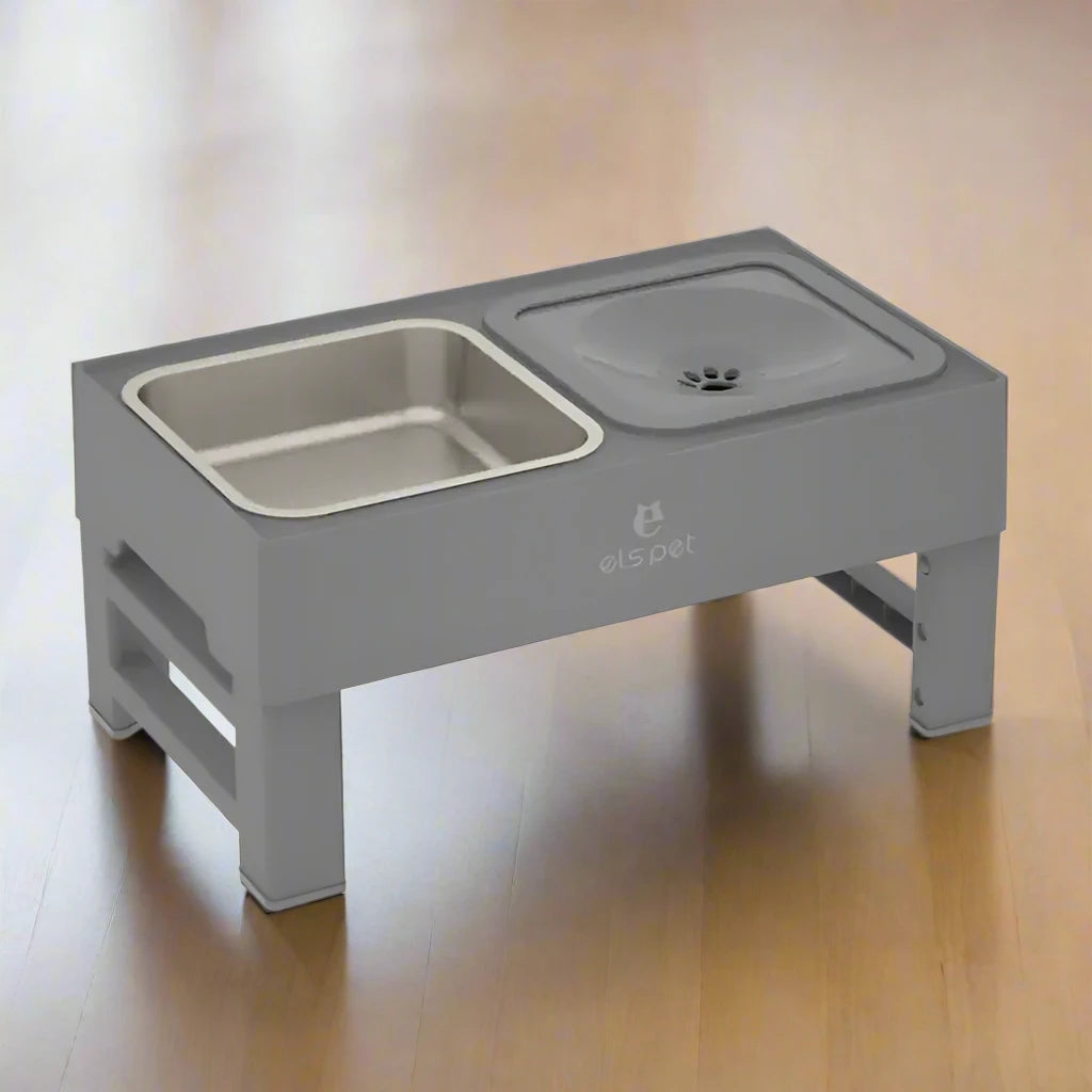 Adjustable Elevated Pet Dog Food and Water Bowl Dining Station