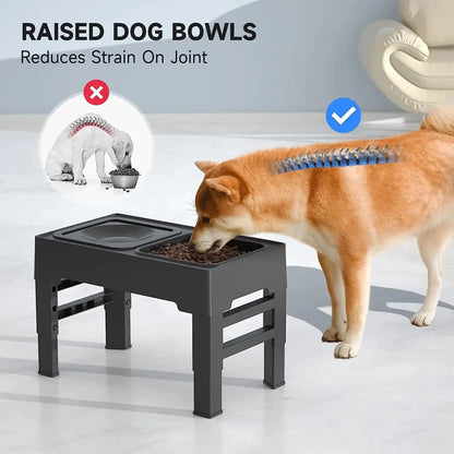 Adjustable Elevated Pet Dog Food and Water Bowl Dining Station