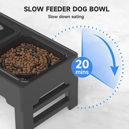 Adjustable Elevated Pet Dog Food and Water Bowl Dining Station