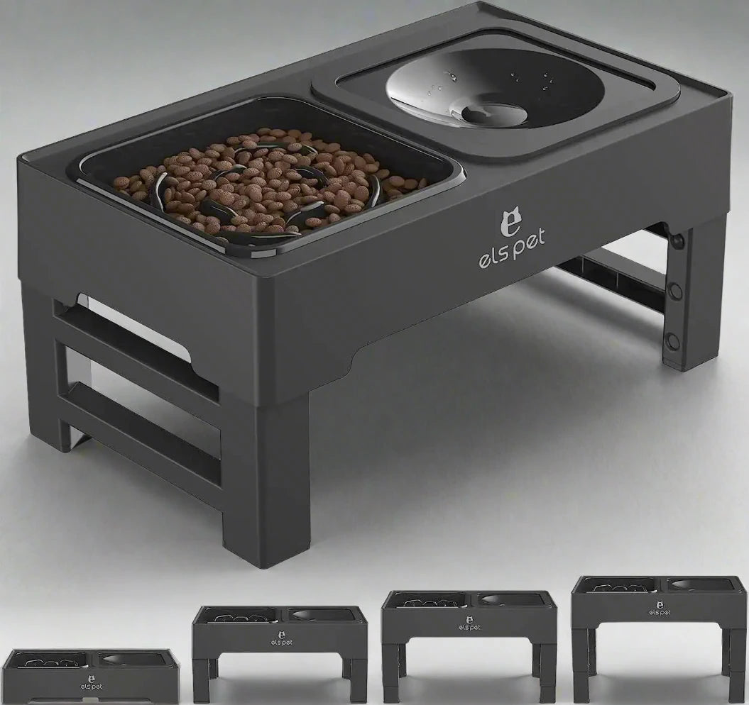 Adjustable Elevated Pet Dog Food and Water Bowl Dining Station